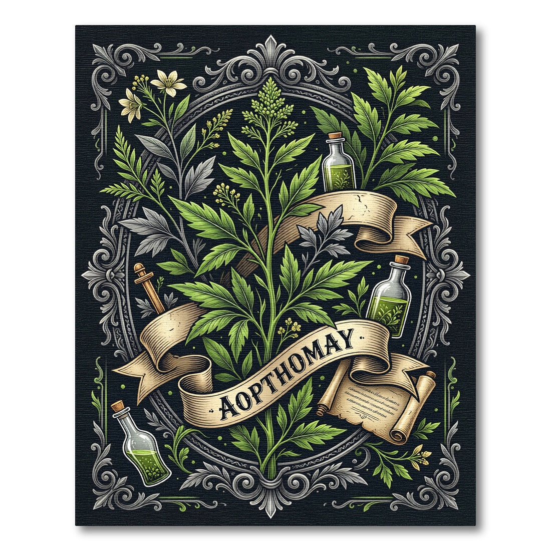 Botanical Apothecary Scroll Green Herbal Rug