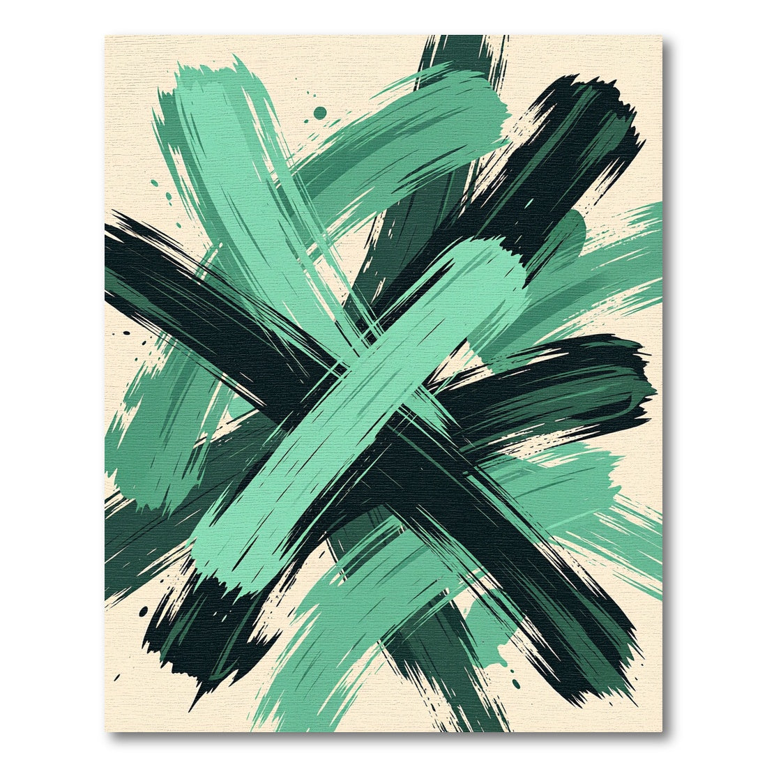 Abstract Emerald Black Brush Stroke Rug