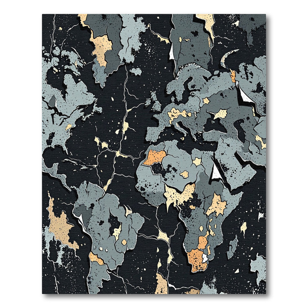 Abstract Weathered World Map Charcoal Tones Rug
