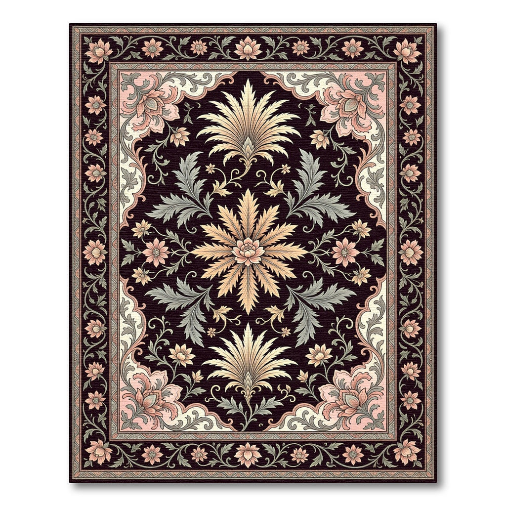 Floral Palmette Scrollwork Garden Rug