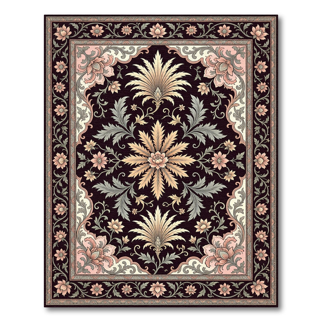 Floral Palmette Scrollwork Garden Rug