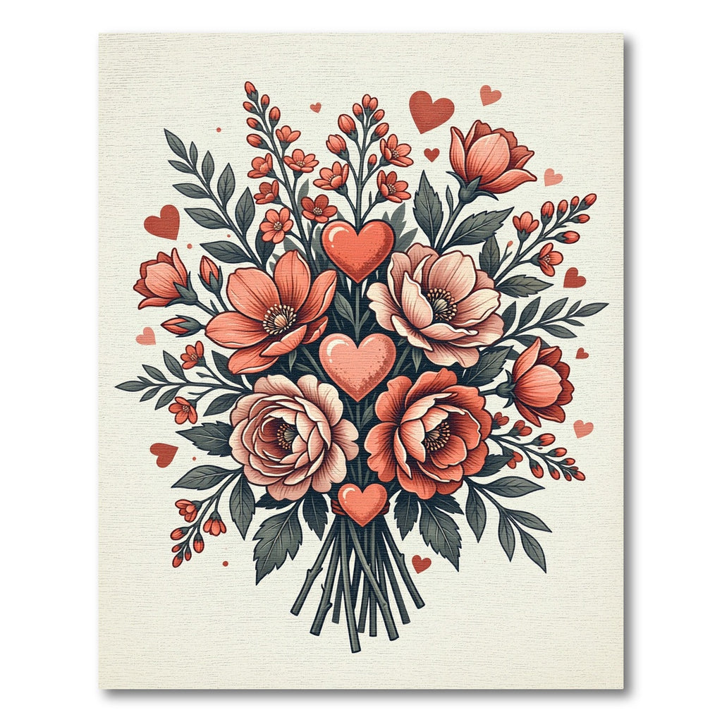 Coral Hearts and Blooms Bouquet Rug