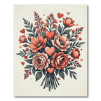 Coral Hearts and Blooms Bouquet Rug