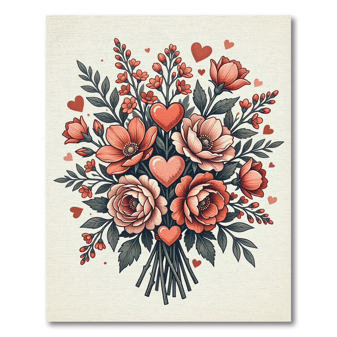 Coral Hearts and Blooms Bouquet Rug