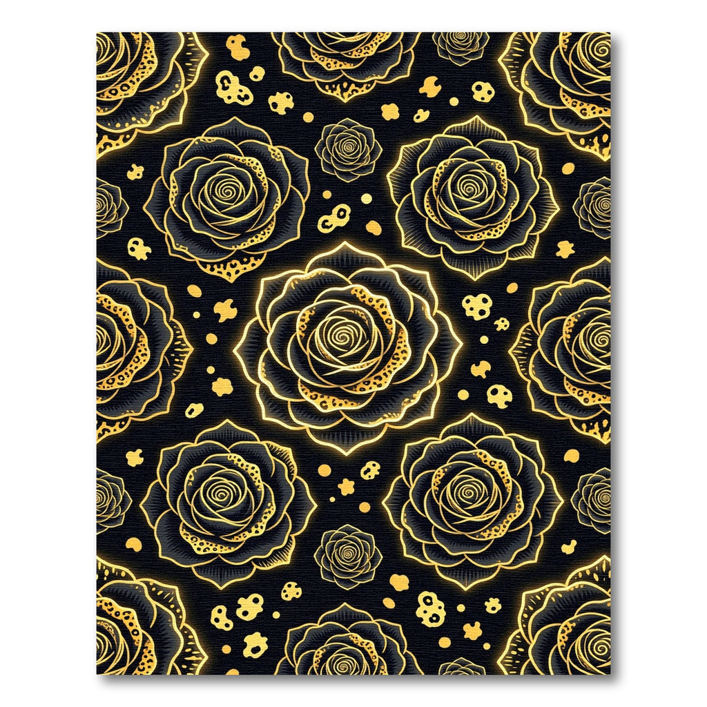 Gilded Black Rose Floral Arrangement Rug