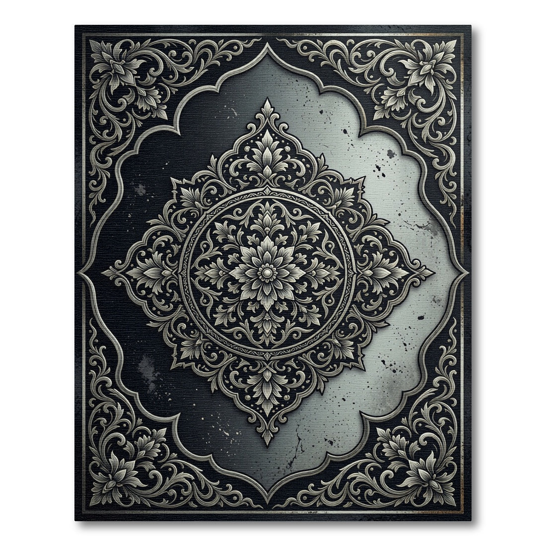 Elegant Charcoal Silver Floral Medallion Rug