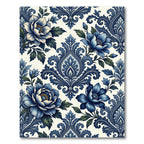 Indigo Blue Floral Damask Art Rug