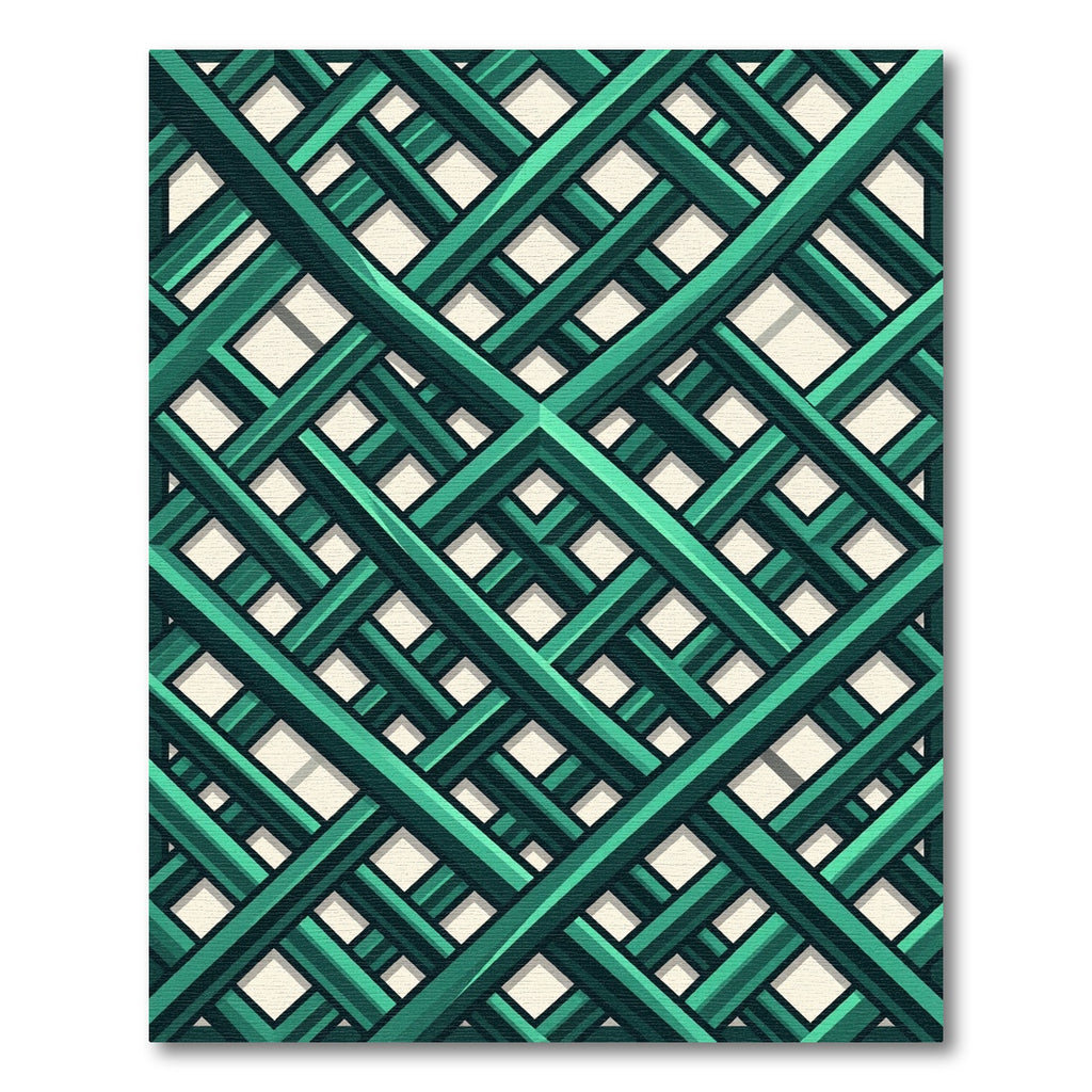 Deep Teal Interlocking Geometric Lattice Rug