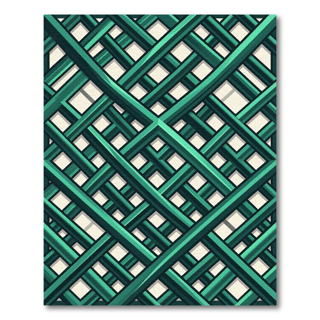 Deep Teal Interlocking Geometric Lattice Rug
