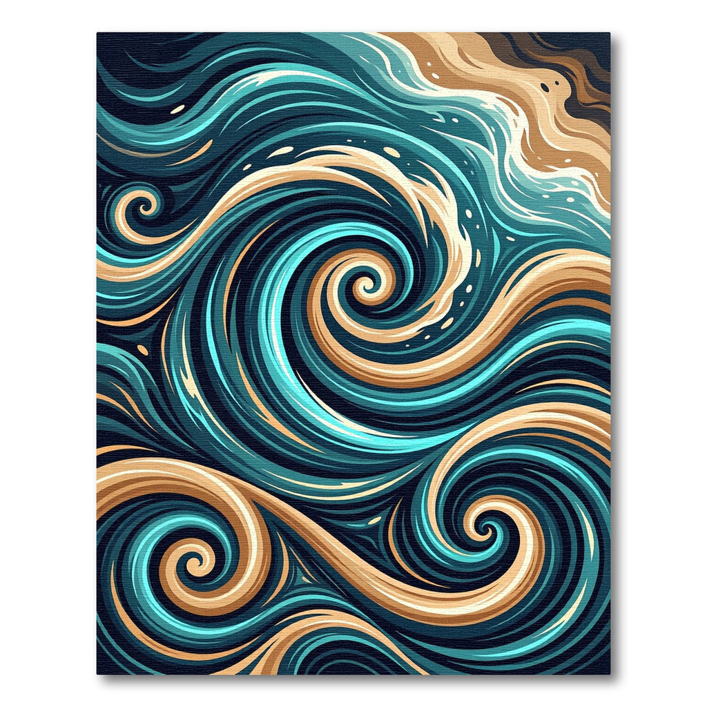 Earthy Teal Swirling Wave Abstract Rug