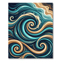 Earthy Teal Swirling Wave Abstract Rug