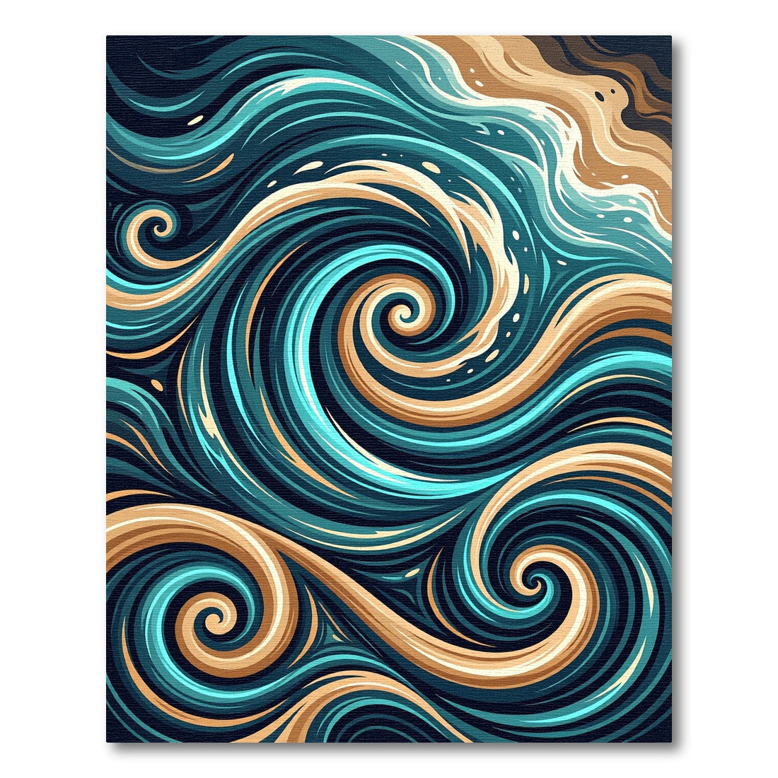 Earthy Teal Swirling Wave Abstract Rug