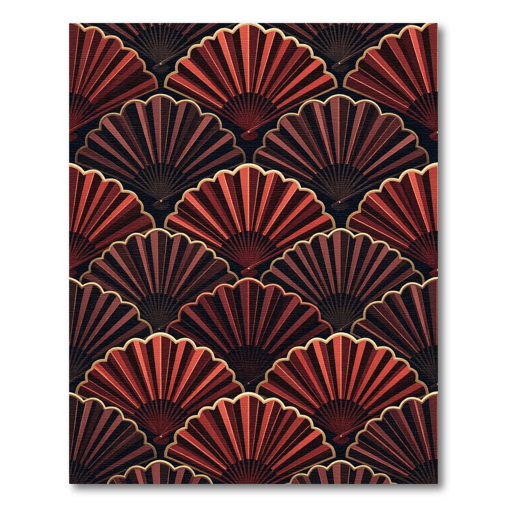 Art Deco Red Fan Pattern Rug