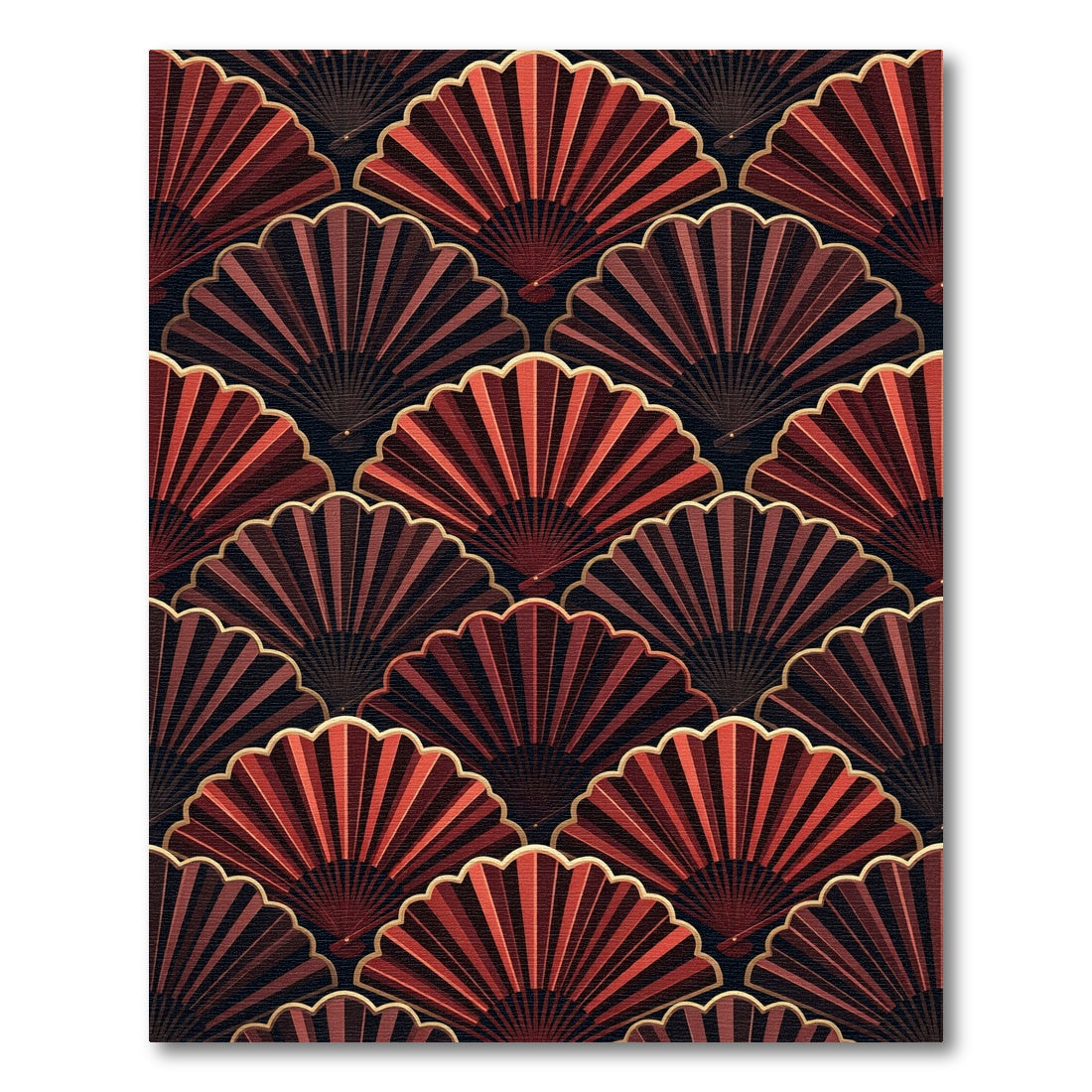 Art Deco Red Fan Pattern Rug