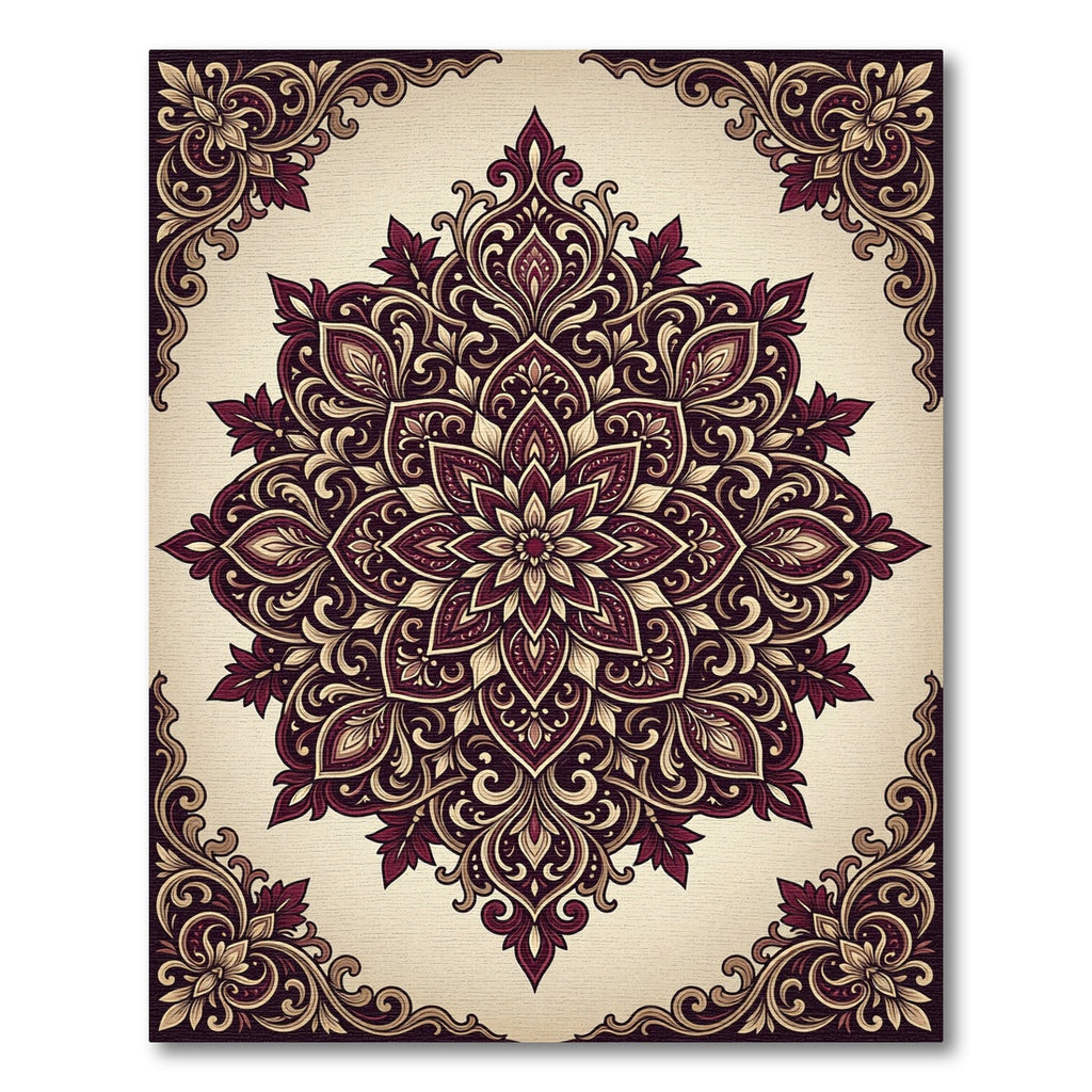 Crimson Floral Medallion With Border Rug