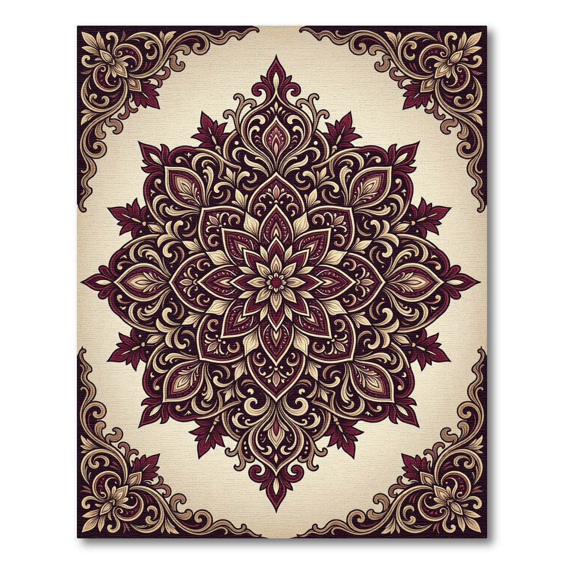 Crimson Floral Medallion With Border Rug