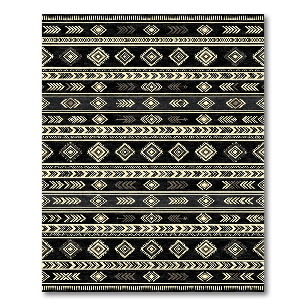 Tribal Black Geometric Diamond Stripe Rug