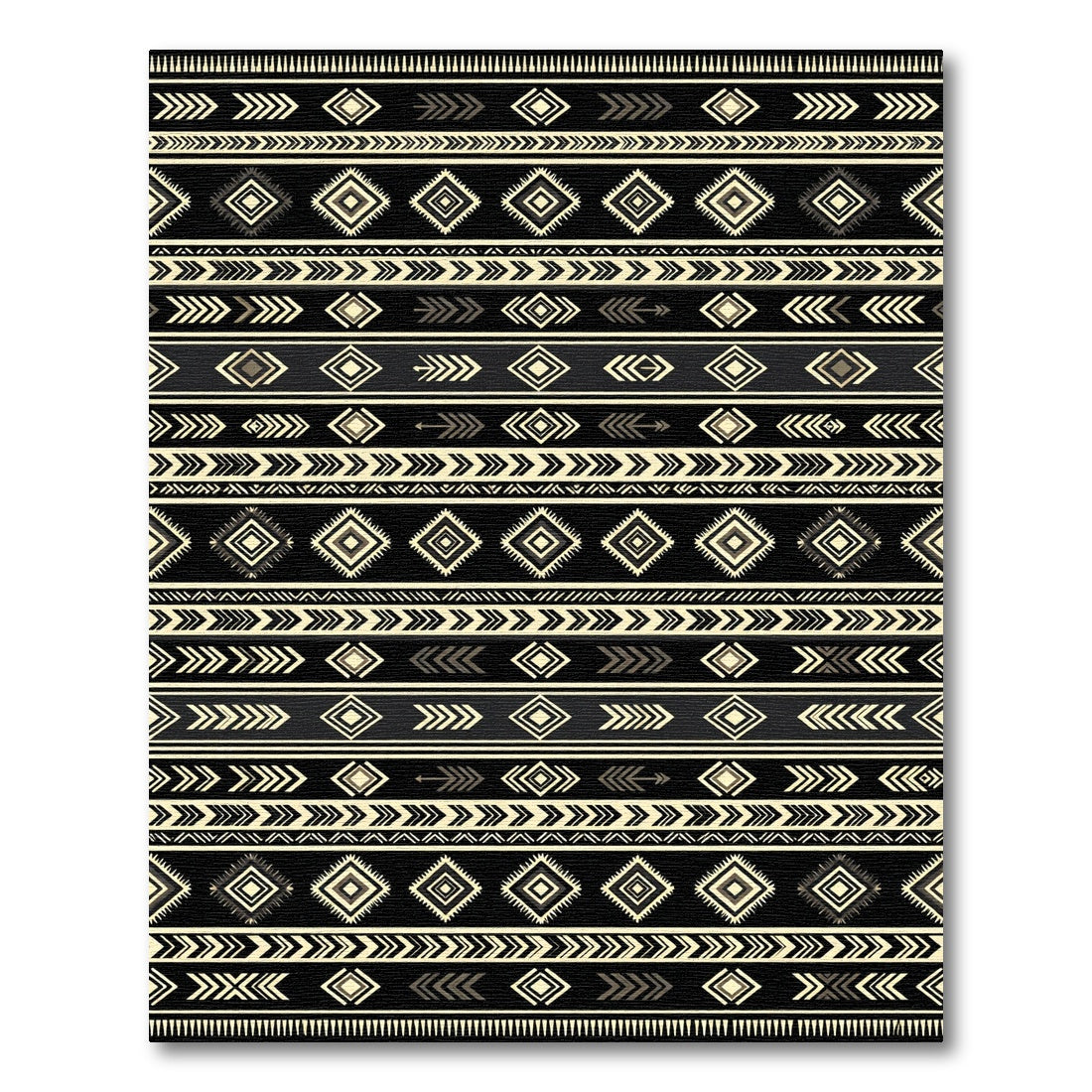 Tribal Black Geometric Diamond Stripe Rug