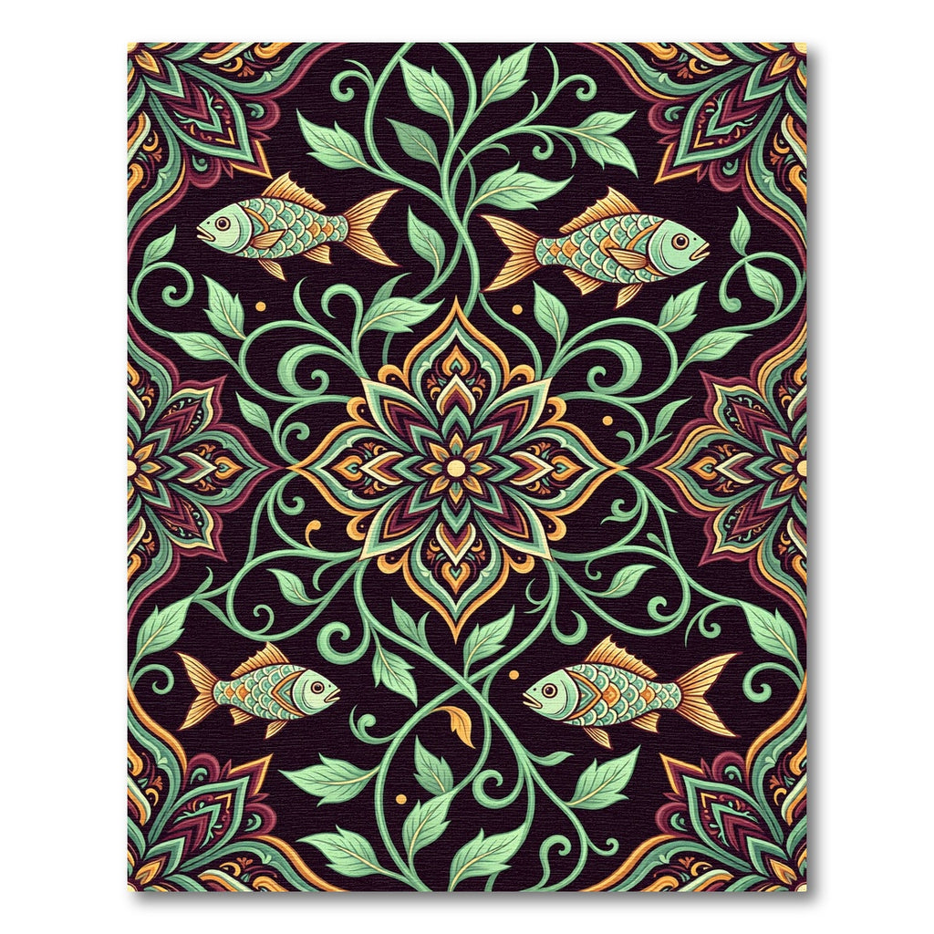 Earthy Floral Koi Ornamental Art Rug