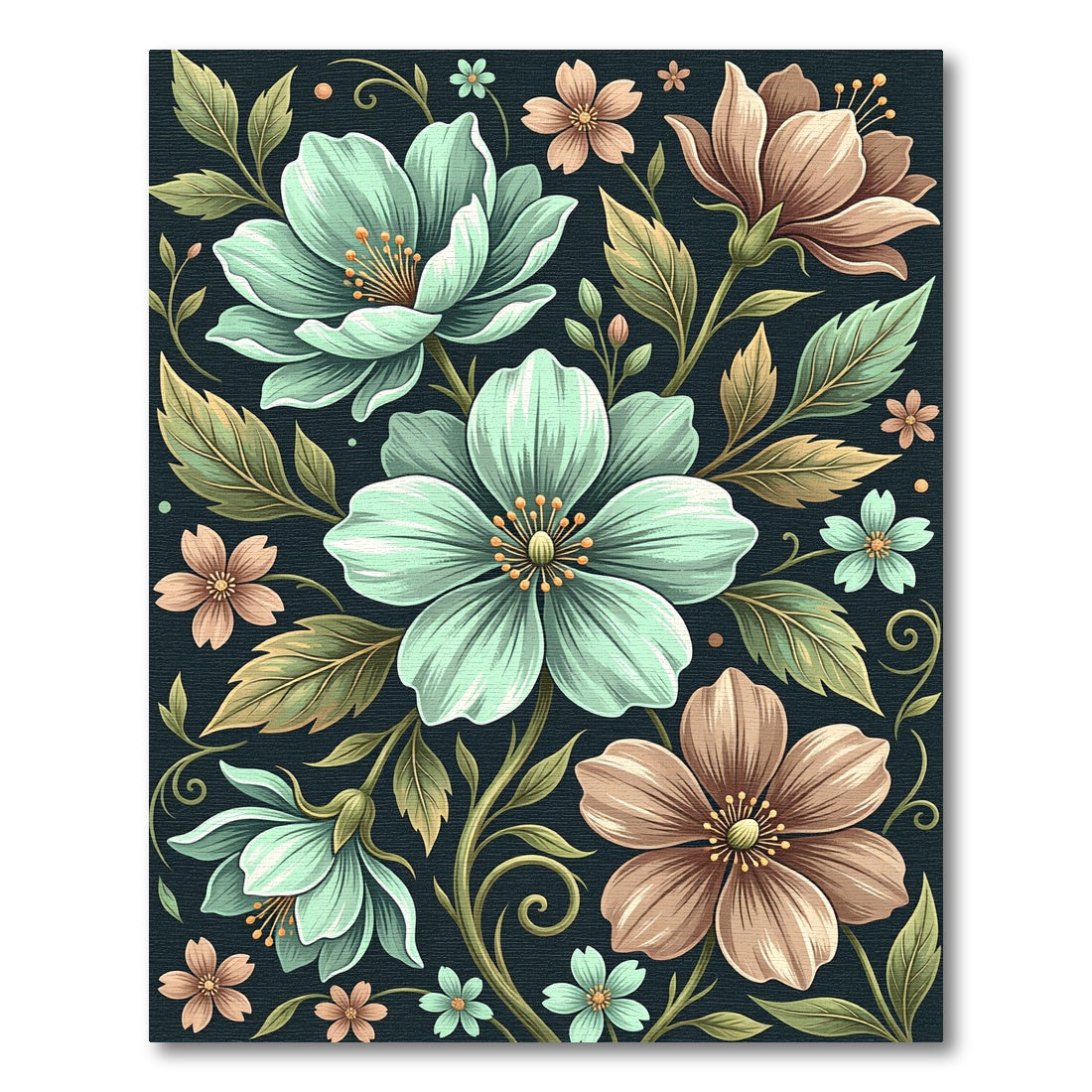 Ethereal Mint and Copper Floral Illustration Rug