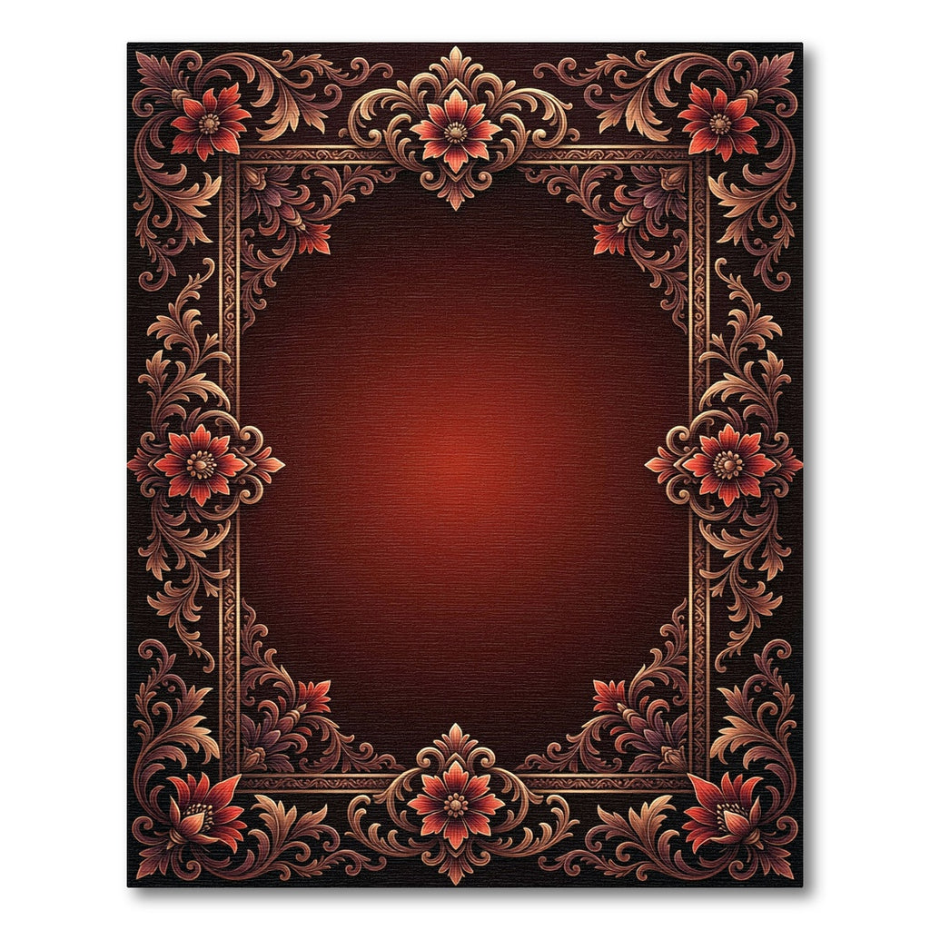 Rich Red Elaborate Floral Scroll Rug