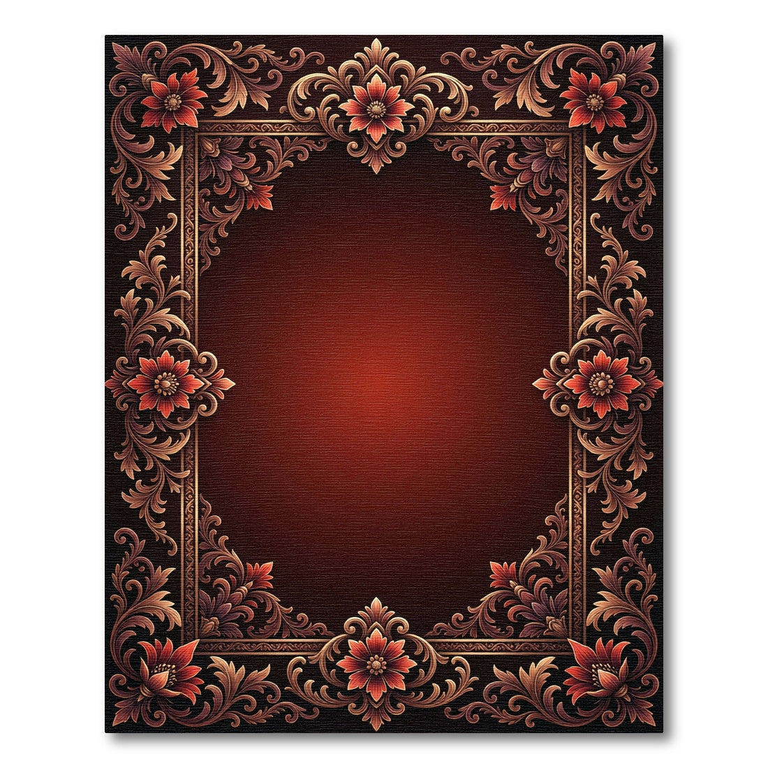 Rich Red Elaborate Floral Scroll Rug