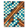 Mid-Century Teal Orange Checkered Streamline Rug