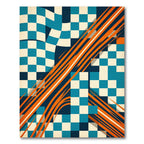 Mid-Century Teal Orange Checkered Streamline Rug
