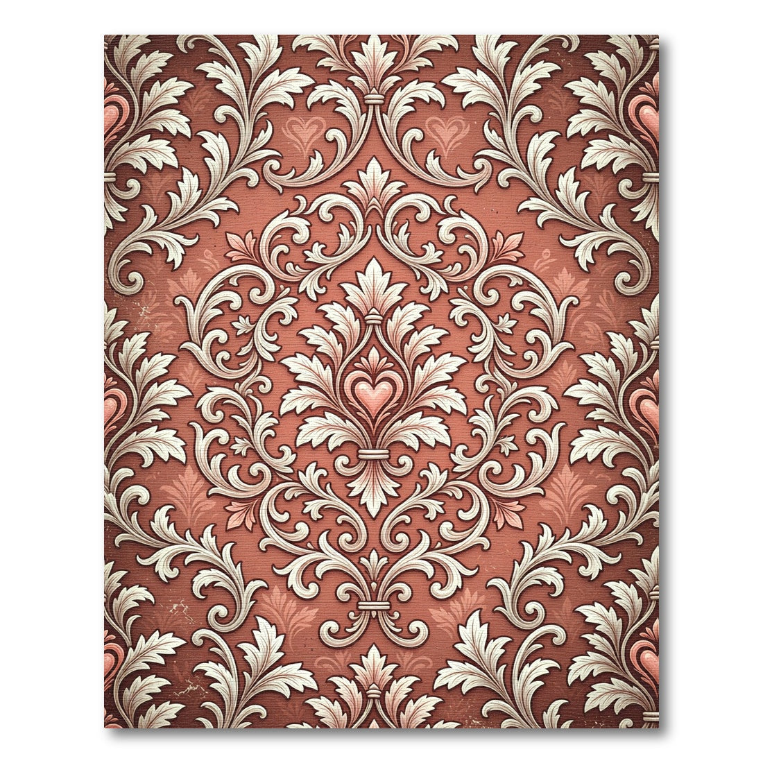 Antique Pink Rococo Heart Scroll Rug