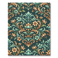 Elegant Teal and Gold Floral Damask Rug