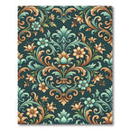 Elegant Teal and Gold Floral Damask Rug