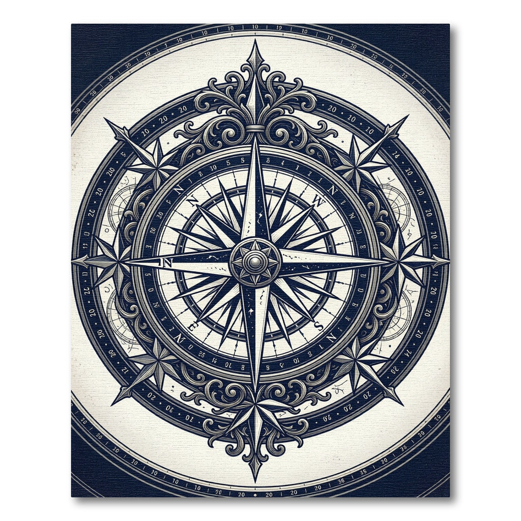 Ornate Navy Nautical Compass Medallion Rug