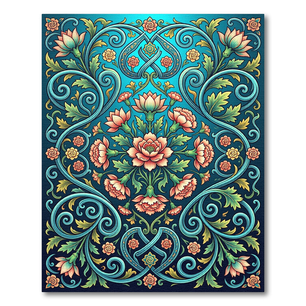 Coral Garden Floral Scroll Rug
