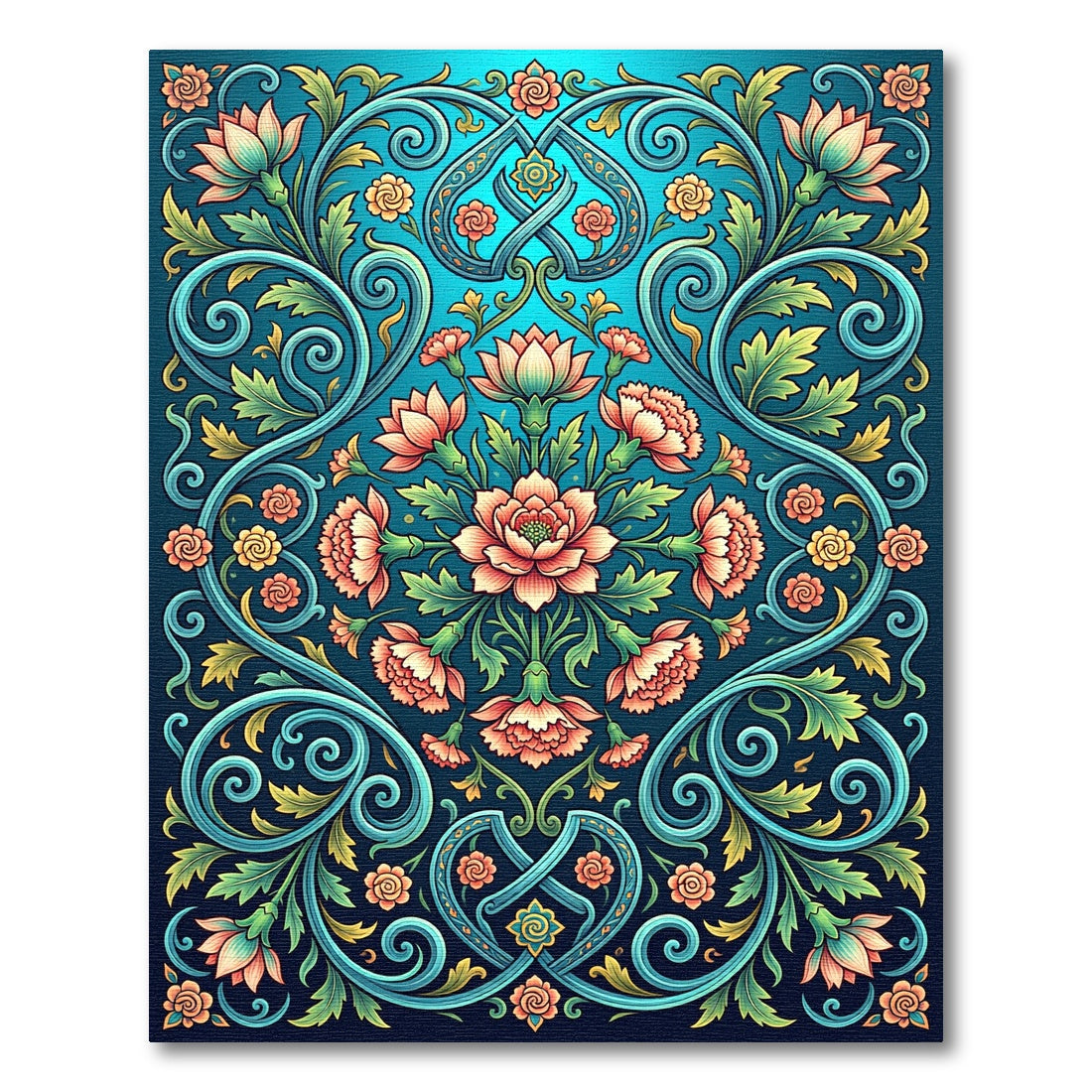 Coral Garden Floral Scroll Rug