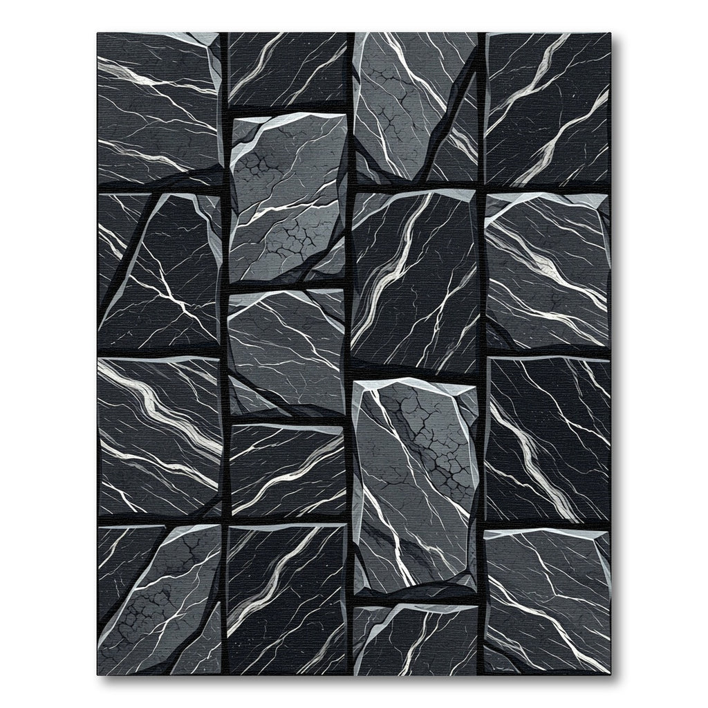Textured Black Marble Stone Patchwork Rug