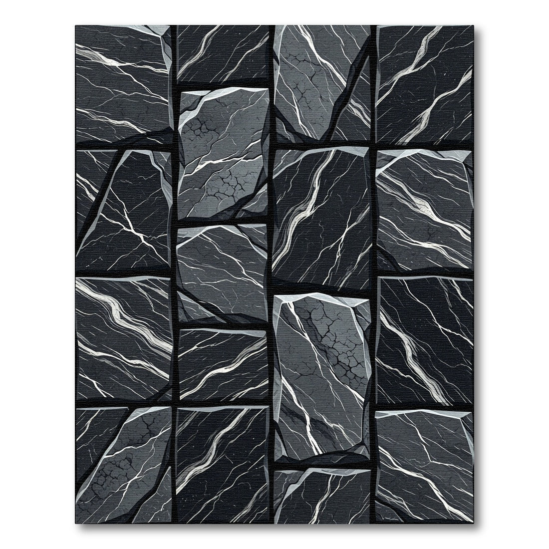 Textured Black Marble Stone Patchwork Rug