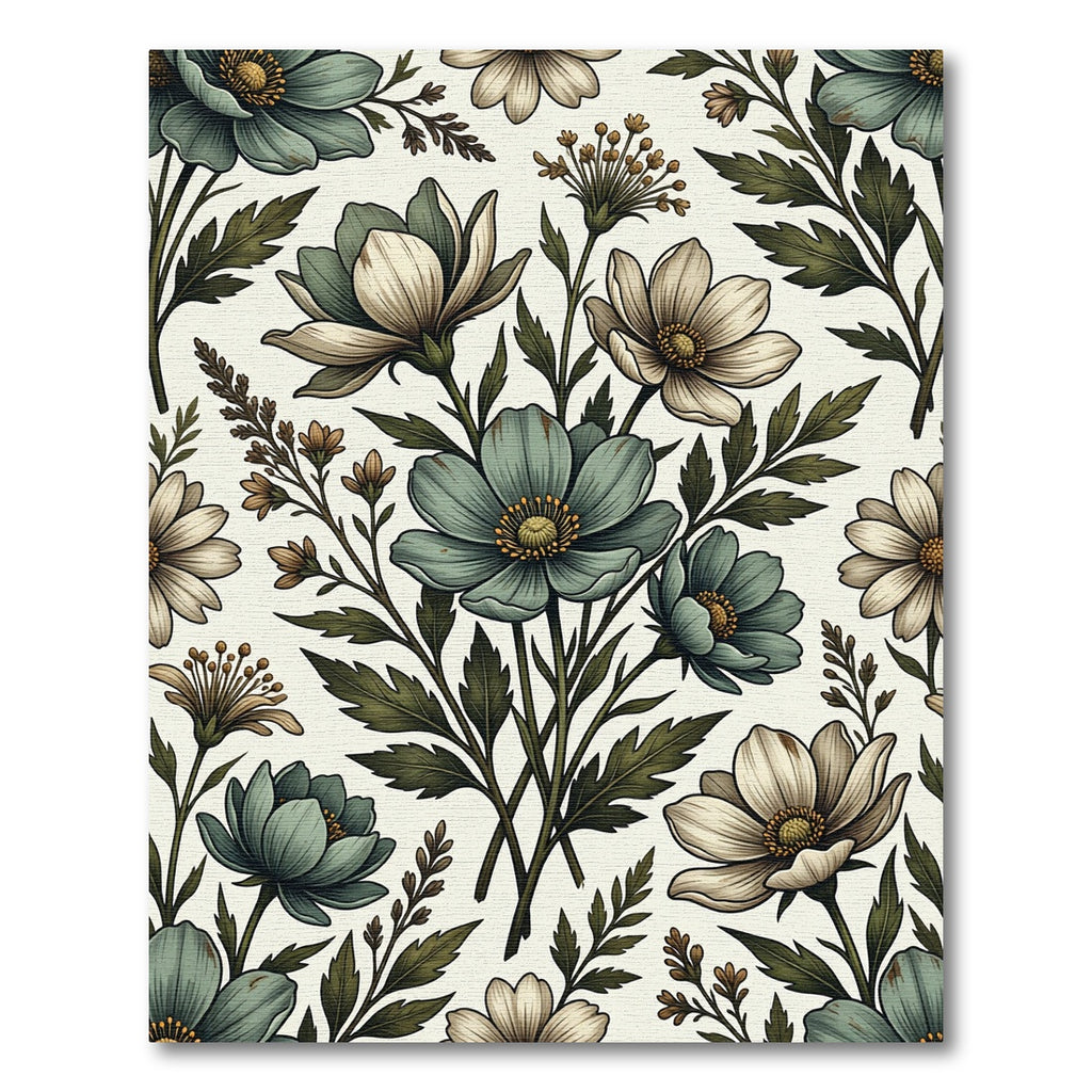 Sage and Cream Botanical Floral Arrangement Rug