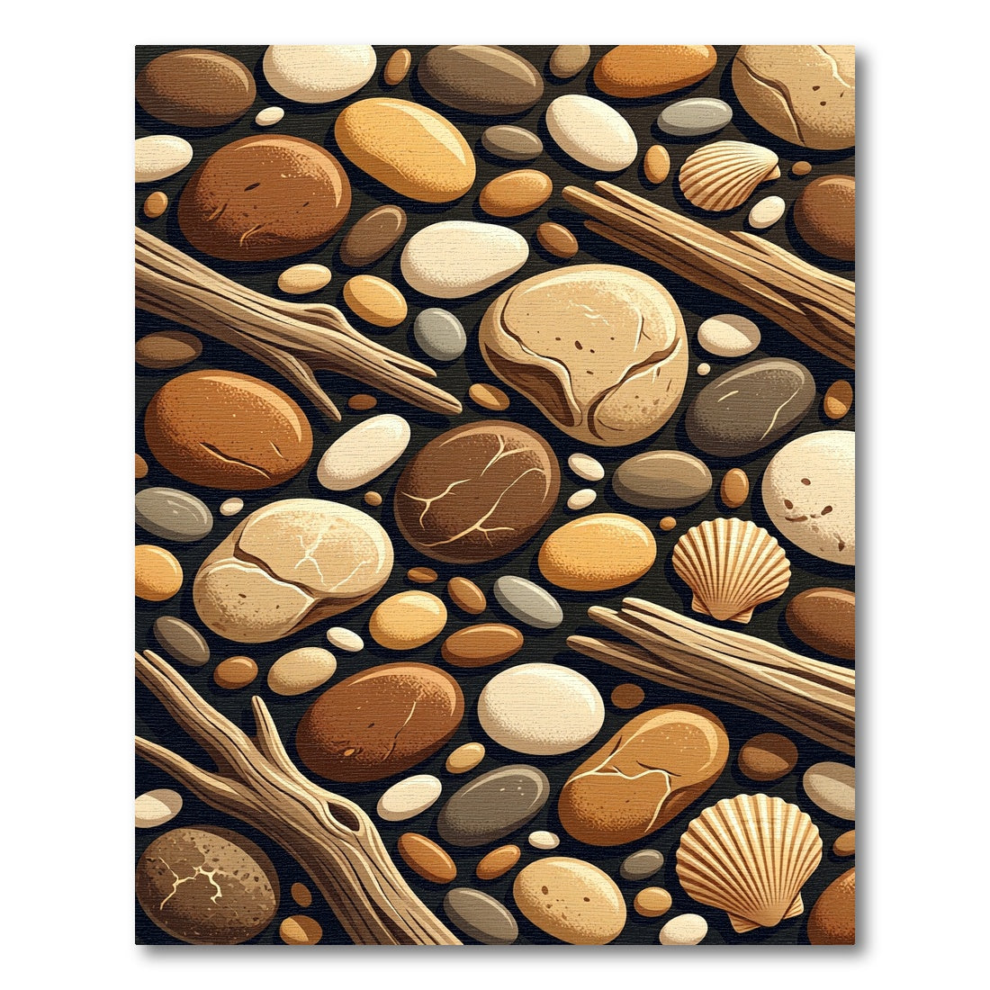 Beach Pebble Driftwood Shell Arrangement Rug