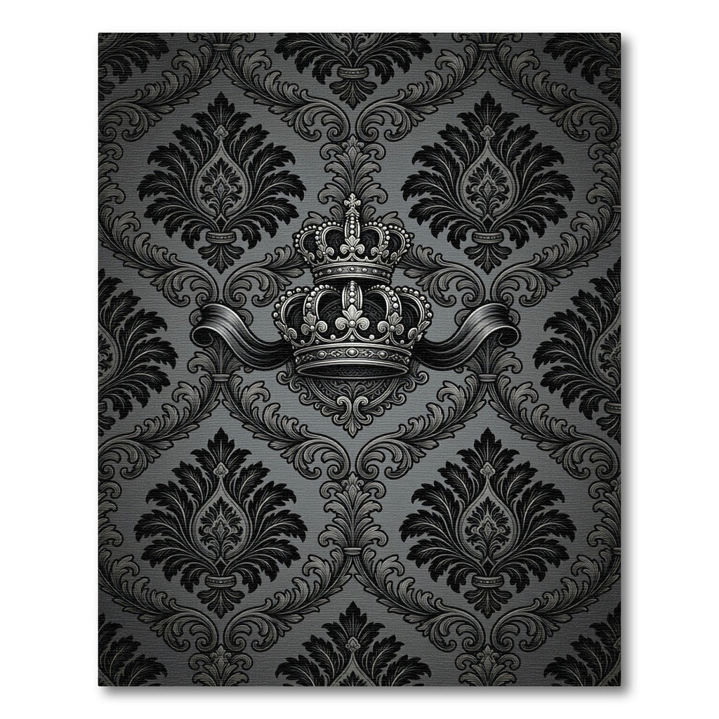Elegant Black Crown Damask Rug