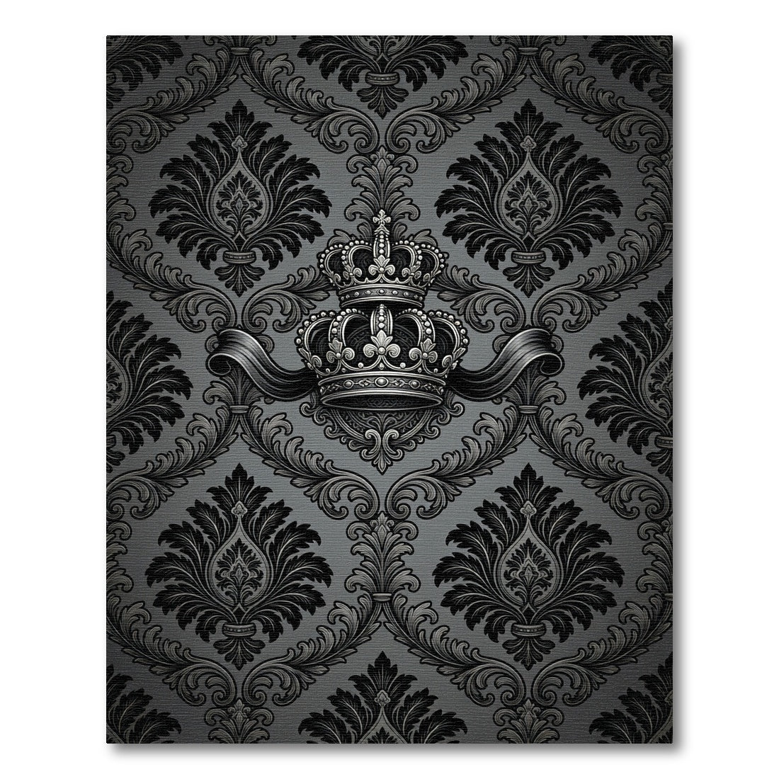 Elegant Black Crown Damask Rug