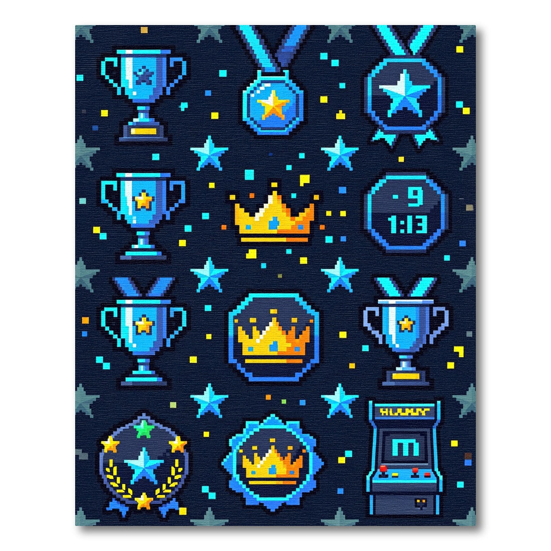 Pixel Art Celestial Gaming Trophy Icon Rug