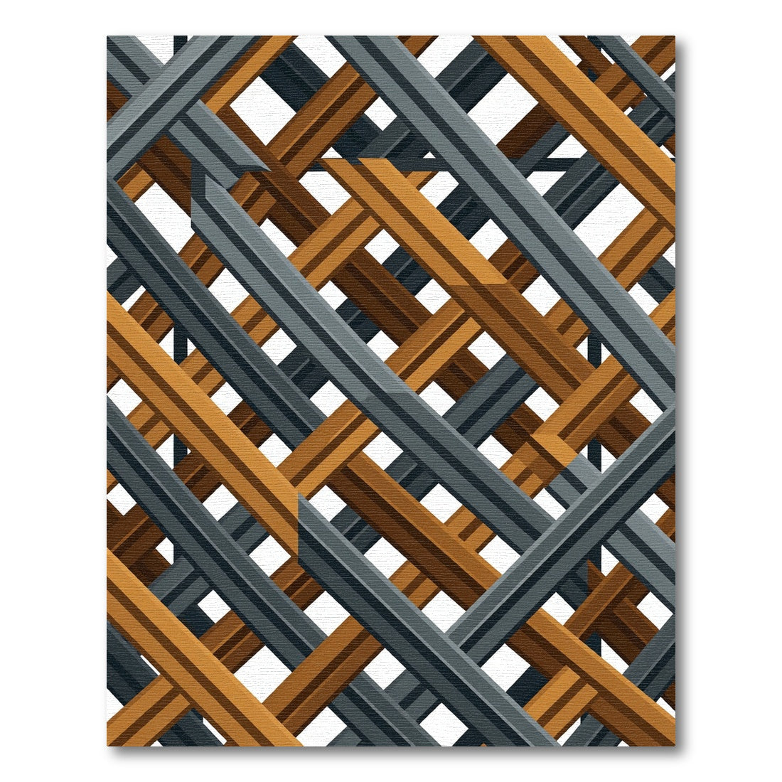 Modern Charcoal and Bronze Interwoven Lattice Rug