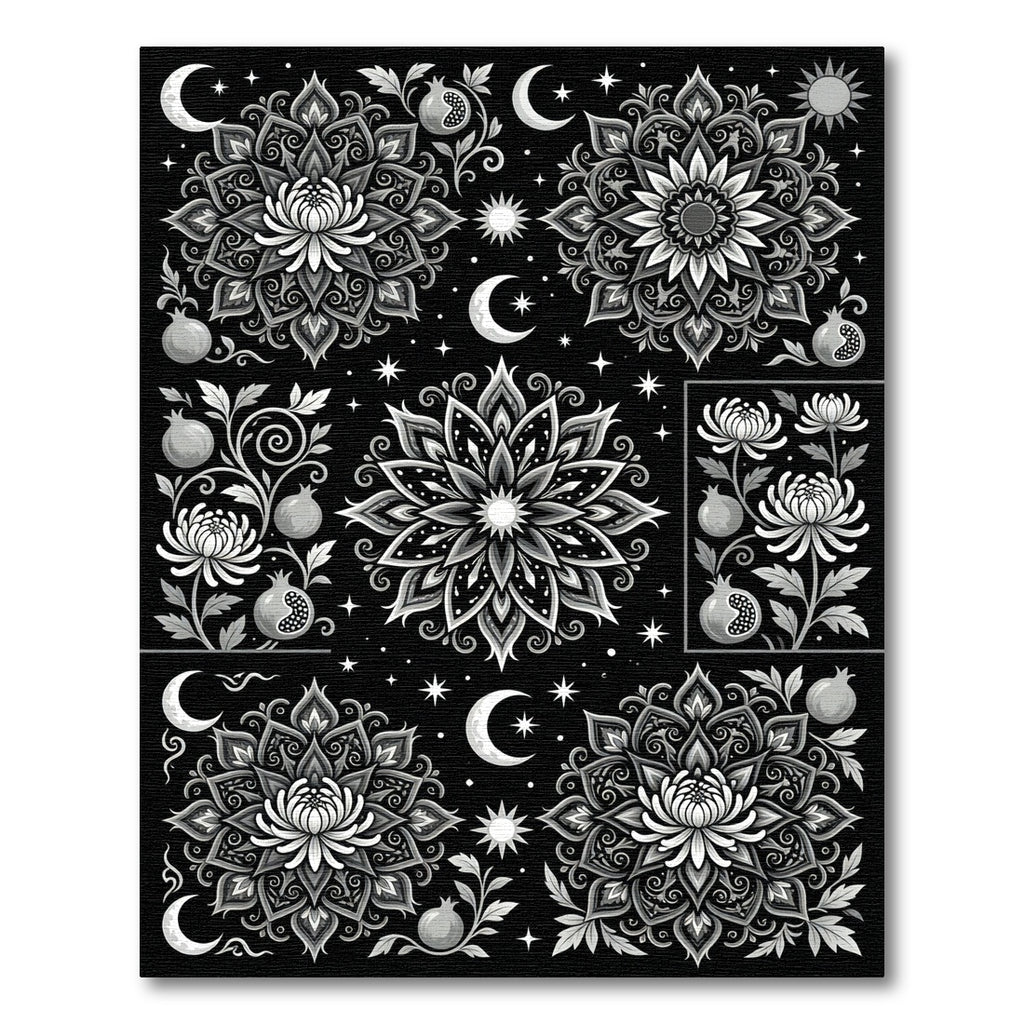 Celestial Chrysanthemum Pomegranate Mandala Rug