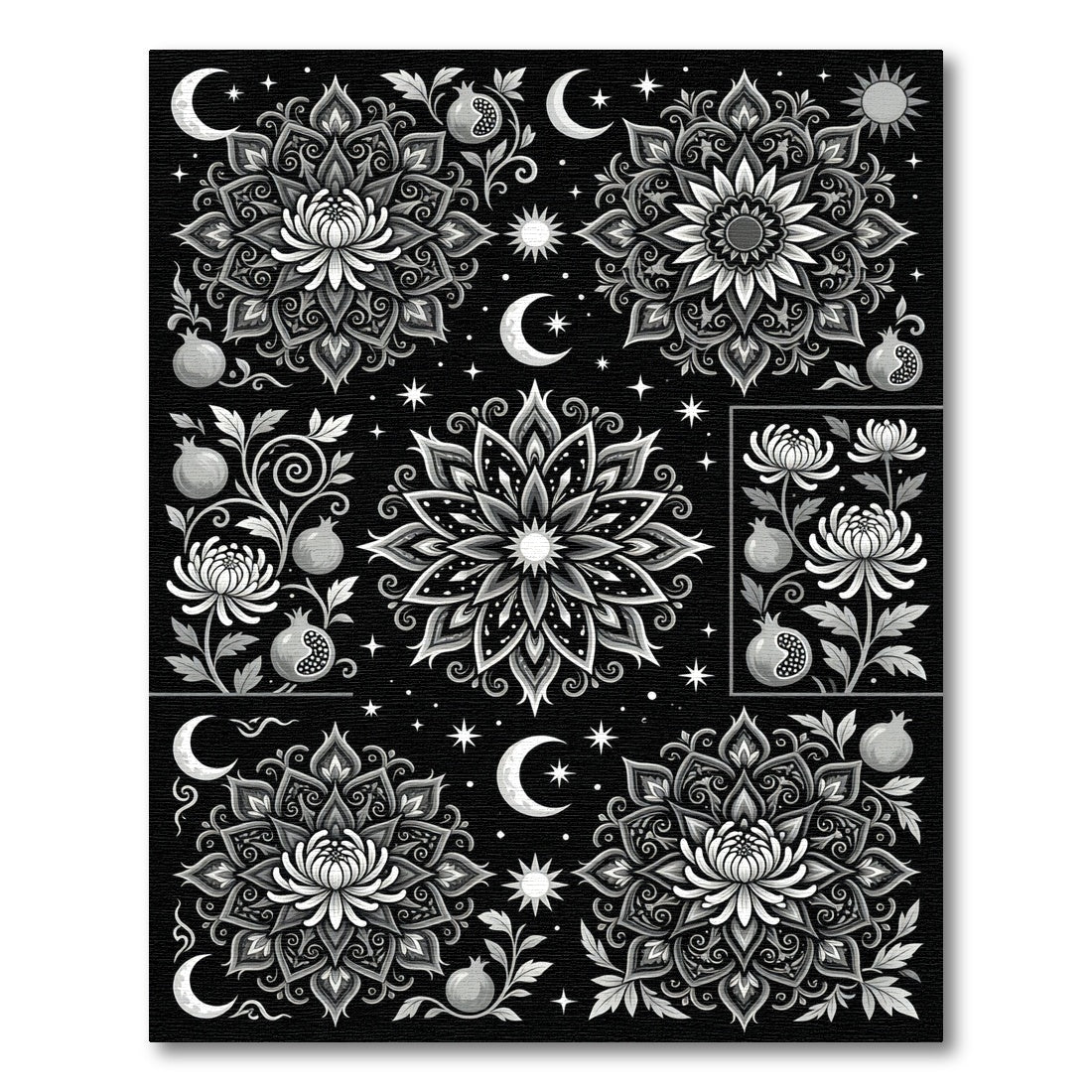 Celestial Chrysanthemum Pomegranate Mandala Rug