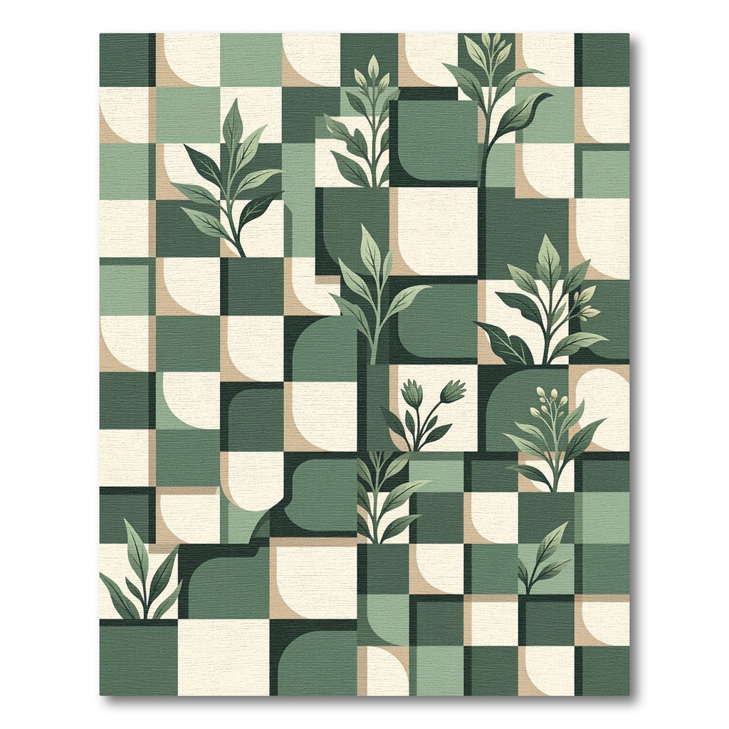 Sage Green Botanical Grid Rug