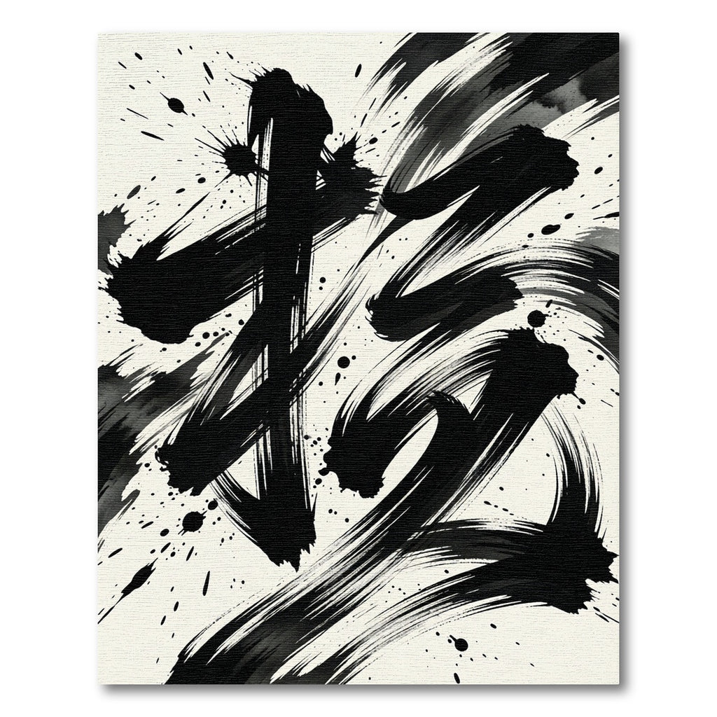 Bold Black Ink Splash Brushstrokes Rug