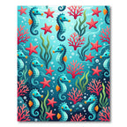 Vibrant Underwater Seahorse Coral Reef Scene Rug