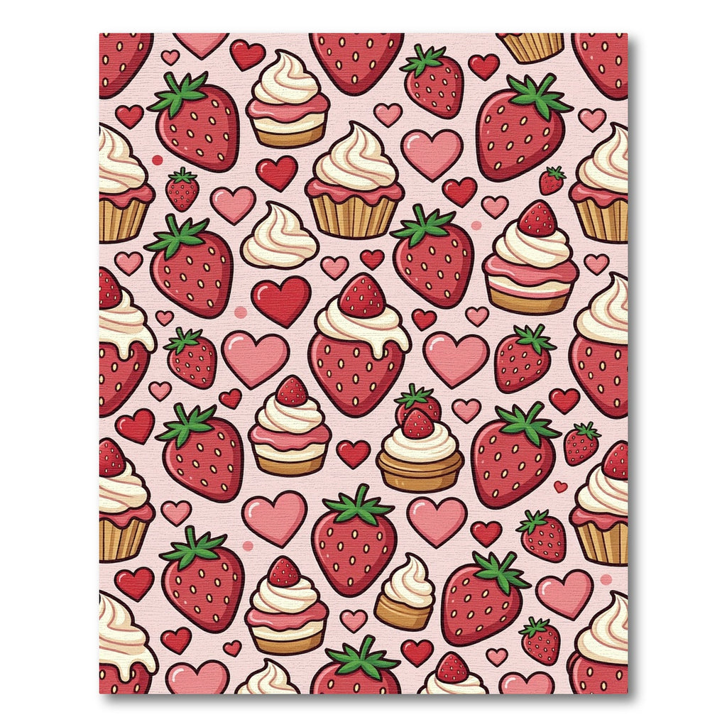 Sweet Strawberry Hearts Cupcake Pattern Rug