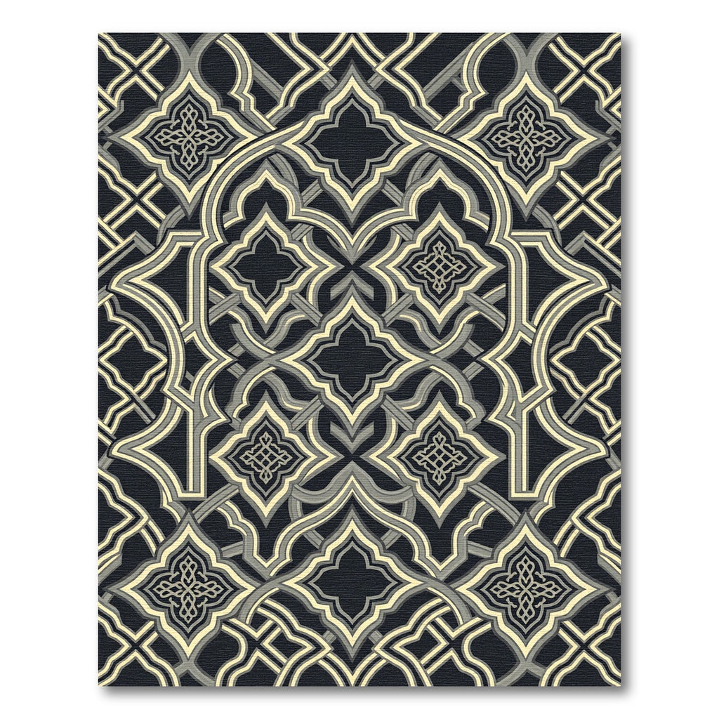 Elegant Charcoal and Cream Interlocking Geometric Lattice Rug