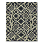 Elegant Charcoal and Cream Interlocking Geometric Lattice Rug